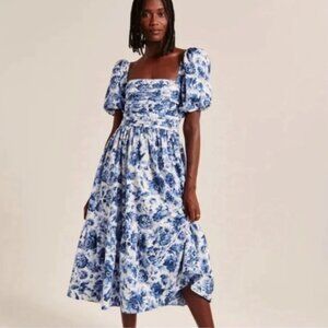 Abercrombie Poplin Puff Sleeve Midi Dress